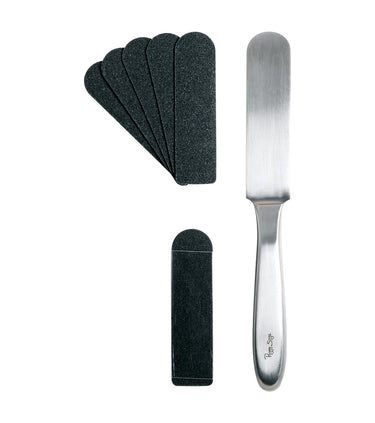 Escofina pedicura inoxidable + esmeriles desechables